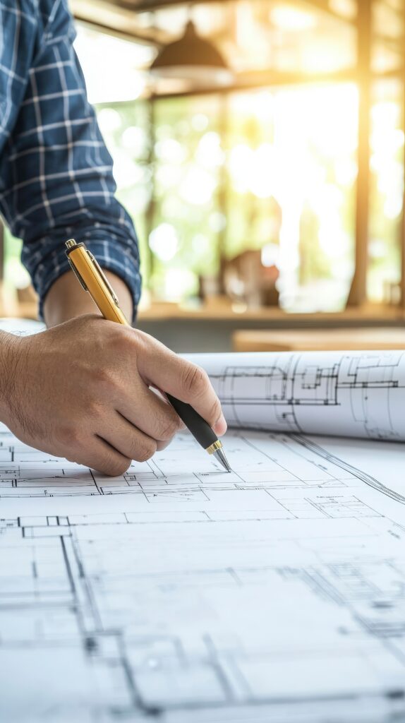 Architecte sur un plan de travail